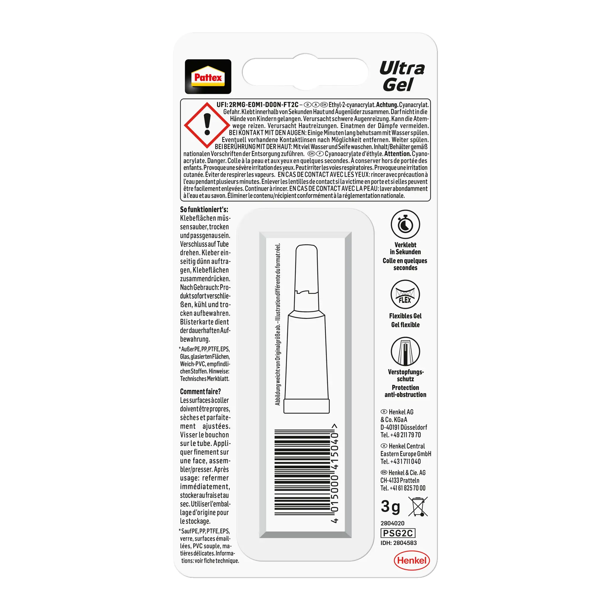 Pattex Sekundenkleber Ultra Gel 3 g Tube, farblos