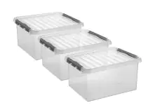 Sunware Aufbewahrungsbox Q-Line mit Deckel 60 x 40 cm 62 L transparent 3er Set