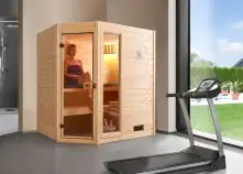 Weka Massivholzsauna Valida Eck 1 mit Glastür und Fenster